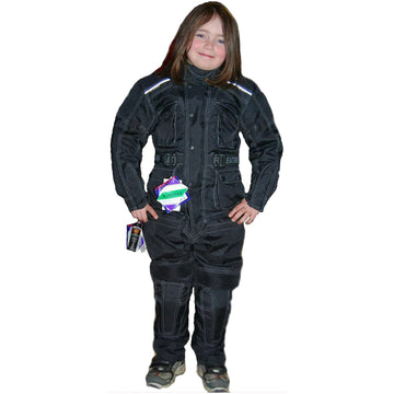 Kids Motorcycle Waterproof Textile 2-Piece Suit – Black