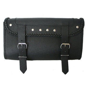 Motorcycle Leather Tool Fork Bag with Mounting Straps – Black