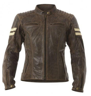 Ladies Classic Distressed Leather Jacket Brown