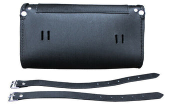 Motorcycle Leather Tool Fork Bag with Mounting Straps – Black