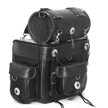 2-Piece Plain Motorcycle Sissy Bar Bag – No Studs, TEK Leather